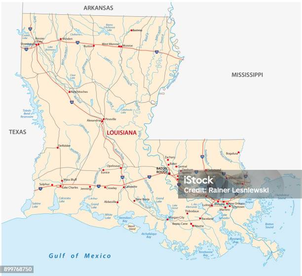 Louisiana Road Map Stock Illustration - Download Image Now - Delta,  Mississippi, Arkansas - iStock