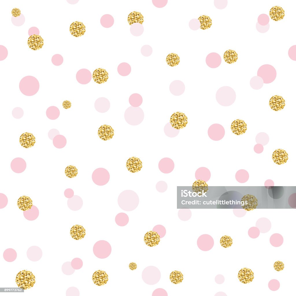 Brillo confeti lunares transparente de fondo. Colores moda rosa pasteles y dorados. Para cumpleaños, San Valentín y Bloc de notas de diseño. - arte vectorial de Rosa - Color libre de derechos