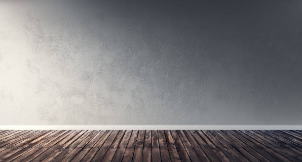 istock Interior room with old concrete or plaster wall and wooden plank floo 899780190