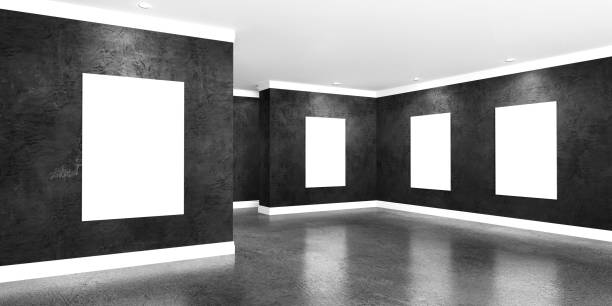 istock Modern concrete gallery room with posters on walls 899780272