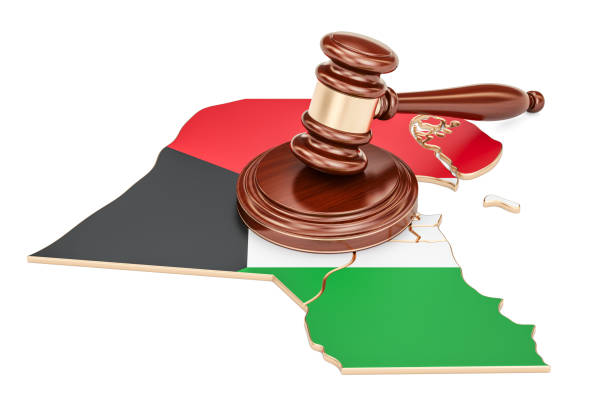 istock Wooden Gavel on map of Kuwait, 3D rendering isolated on white background 899783406