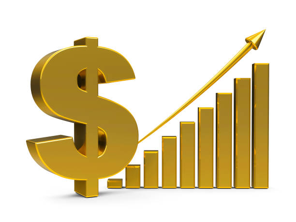 business-grafik oben mit dollarzeichen - goldfarbig grafiken stock-fotos und bilder