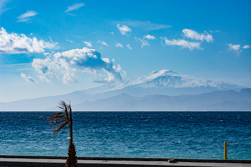 Landscape of Etna Mount with snow