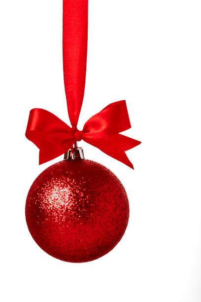 istock Red christmas ball with red bow over white 899802708