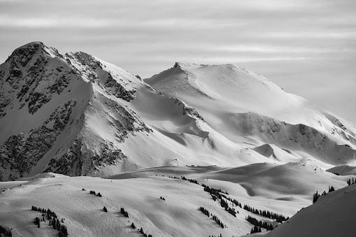 Black and white winter mountains in British Columbia