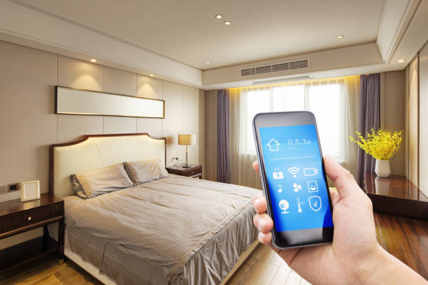 istock smart phone with smart home with modern bedroom 899827448