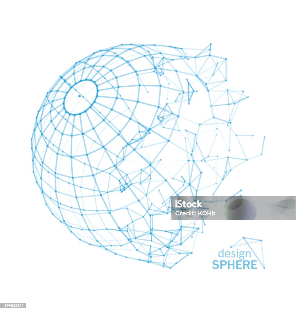 Broken Wireframe Sphere. Fractured Geometric Form. Lines Network Polygons of Circle Broken Wireframe Sphere. Fractured Geometric Form. Lines Network Polygons of Circle - Illustration Vector Fashion Model stock vector