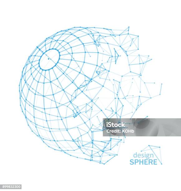 Broken Wireframe Sphere Fractured Geometric Form Lines Network Polygons Of Circle Stock Illustration - Download Image Now