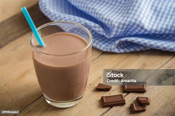 Chocolate Milk In Glass Stock Photo - Download Image Now - Chocolate, Protein Drink, Milk