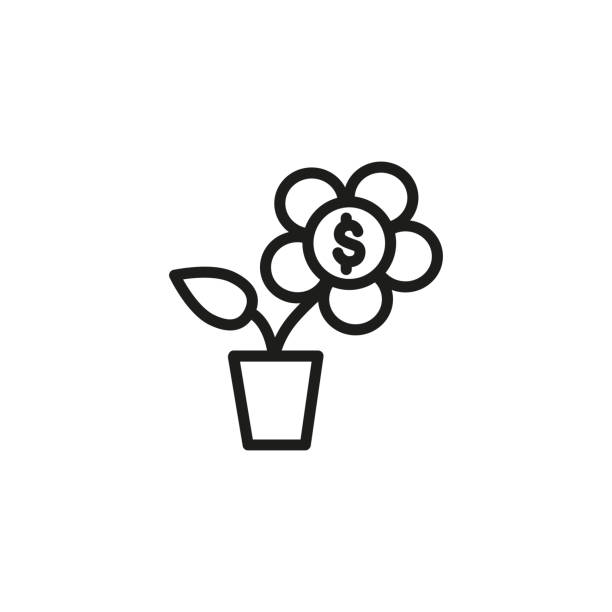 Money tree icon Icon of money tree. Potted plant, flower, dollar. Financial wellbeing concept. Can be used for topics like wealth, investing in nature, capital, making money financial wellbeing stock illustrations