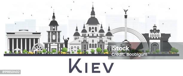 Kiev Ukraine City Skyline With Gray Buildings Isolated On White Background Stock Illustration - Download Image Now