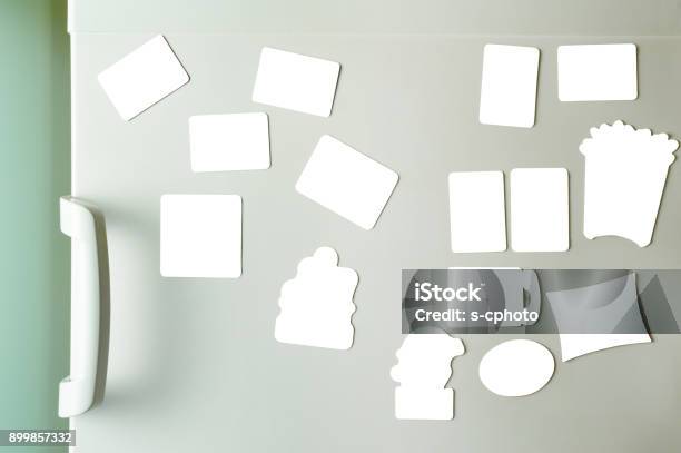 Blank Magnets On Refrigerator Stock Photo - Download Image Now