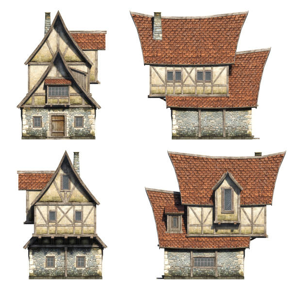 istock Frontside medieval houses set. 3D illustration 899864674