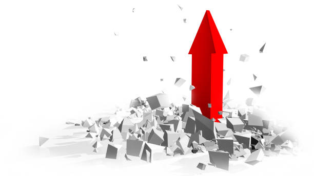 istock success red arrow breakink the ground background - 3d rendering 899869434