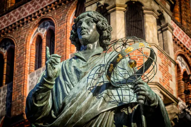 Nicolaus Copernicus Monument, Torun, Poland. The monument made by Christian Friedrich Tieck, located on the Old Town Square, unveiled in 1853.