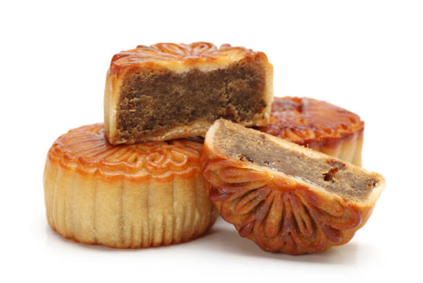 istock Round Chinese moon cake on white background 899873500