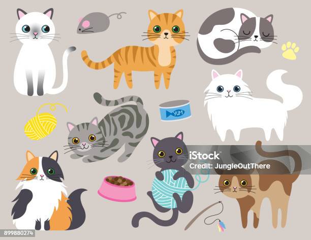 Illustrazione Vettoriale Gattino Carino - Immagini vettoriali stock e altre immagini di Gatto domestico - Gatto domestico, Gattino, Illustrazione