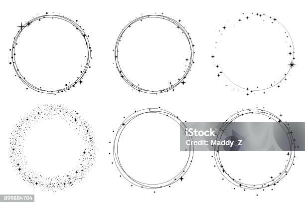 Set Of Vector Graphic Circle Frames Wreaths For Design Template Stardust Stars Starry Sky Stock Illustration - Download Image Now