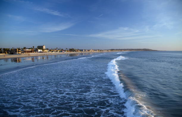 istock Watching surf at Pacific beach highlighted by early sunset from a pier 899884726