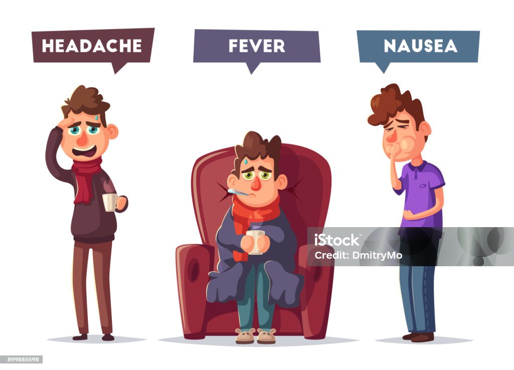Sick People Unhappy Character Vector Cartoon Illustration Stock  Illustration - Download Image Now - iStock