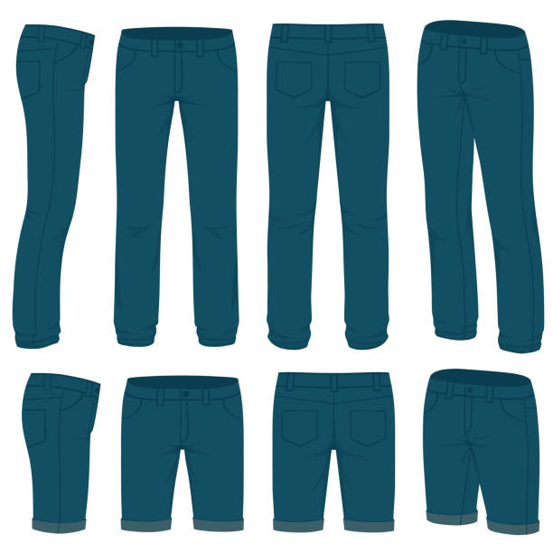 Front, back and side views of blank  jeans vector art illustration