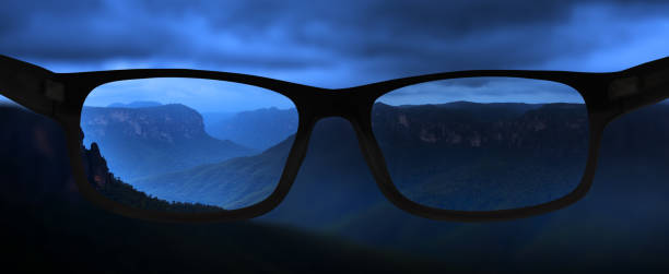 istock Clear vision, view of blue mountains in Australia, though glasses 899890626
