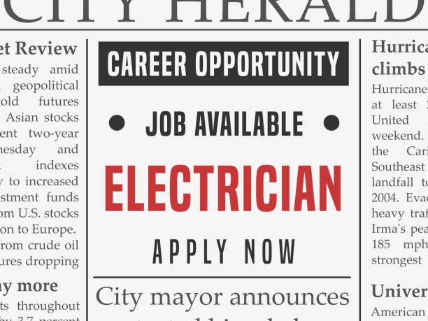 Electrician career Electrician career - job classified ad vector in fake newspaper. construction hiring stock illustrations