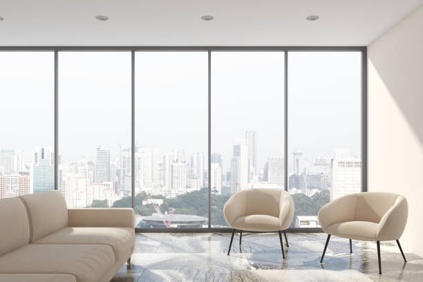 istock White living room, white sofa, loft 899894026