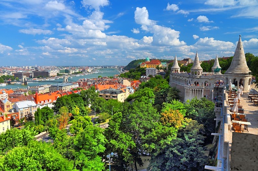 Budapest city, Hungary - Old Town view with Danube river and Fisherman's Bastion.