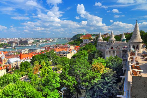 Budapest, Hungary Budapest city, Hungary - Old Town view with Danube river and Fisherman's Bastion. fishermens bastion photos stock pictures, royalty-free photos & images