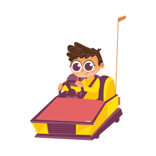 Vector illustration of vector boy driving bumper car from amusement park