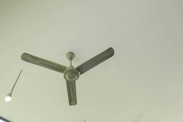 istock Vintage ceiling green fan on white background 899901330