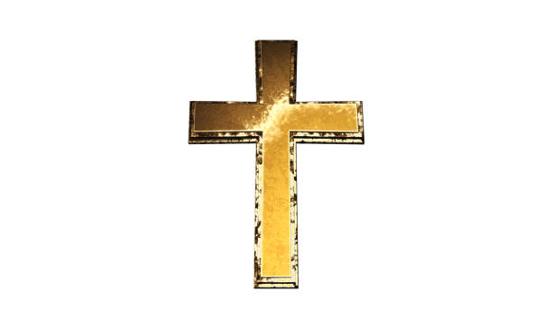 istock Golden Christian Cross Isolated on White Background 3D Rendering 899906058
