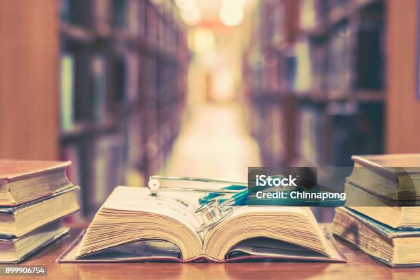 Medical Library Concept With Stethoscope On Book Stock Photo - Download Image Now - Healthcare And Medicine, Medical Exam, Law