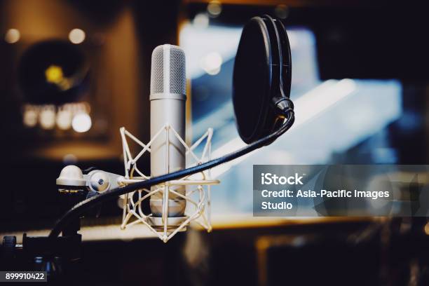 Microphone In Radio Station Broadcasting Studio2017 Stock Photo - Download Image Now