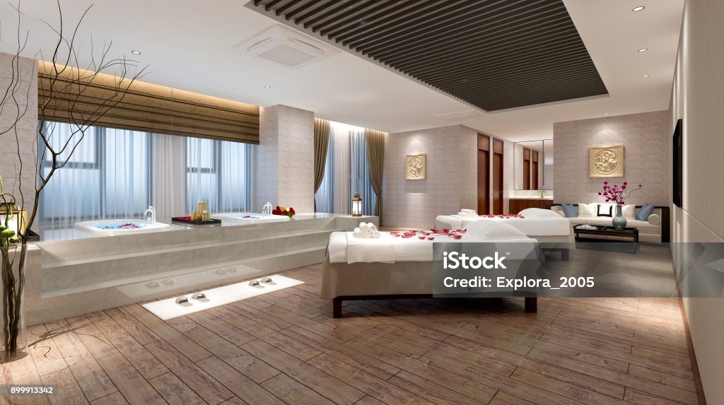 Renderização 3D de luxo spa e sala de massagem - Foto de stock de Spa royalty-free