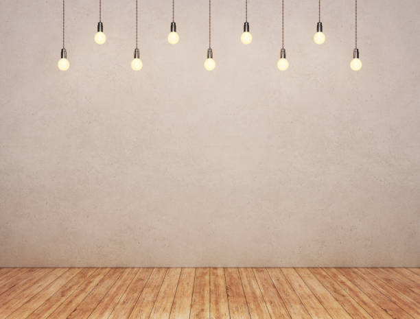 istock Room with plank floor and glowing lights 899913354