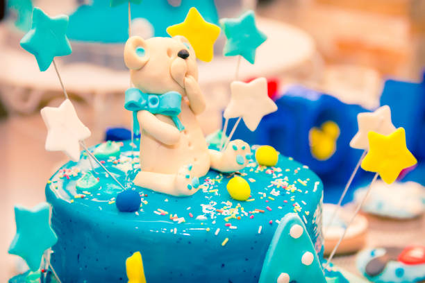 istock Birthday cake with teddy bear 899922780