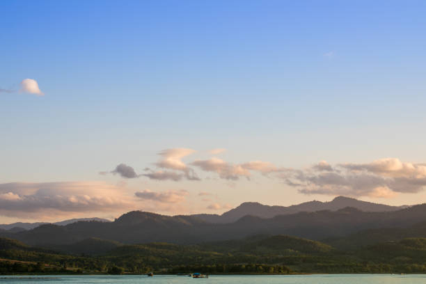 istock Landscape mountain and river view beyond blue sky at Kanchanaburi 899923094
