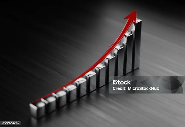 Business Growth Bar On Black Wood Surface Stock Photo - Download Image Now - Return on Investment, Arrow Symbol, Growth
