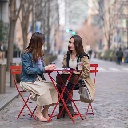 Female friends taking break at outdoor cafe