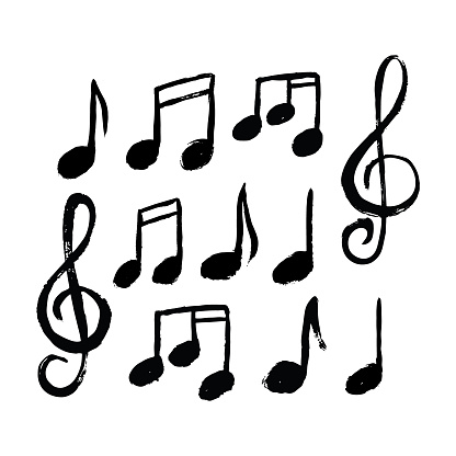 Vector set of cute hand drawn music notes icon.