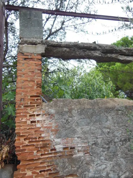 Corrosion / Erosion of an ancient clay brick structure in coastal environment at Kardamili, Greece. Photo's taken on 27 September 2015, by myself, when on holiday in Greece.