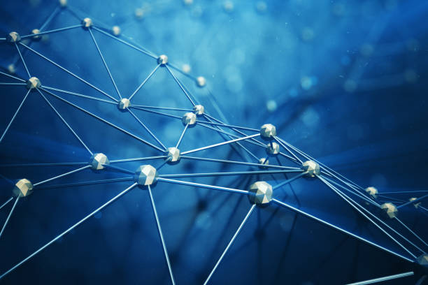 3D illustration Abstract bacgkround connection dots and lines of technology. Connection structure. Science background. Futuristic polygonal background with depth of field effect, bokeh.