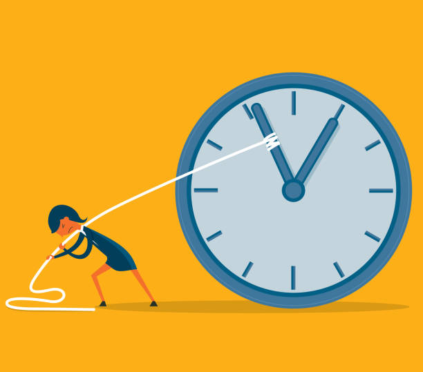 Stop time - Businesswoman businesswoman trying to turn back time slow motion stock illustrations