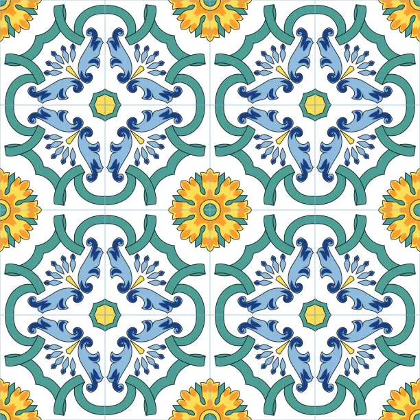 Vector illustration of Seamless vector pattern with hand drawn traditional motifs of southern italy ceramics