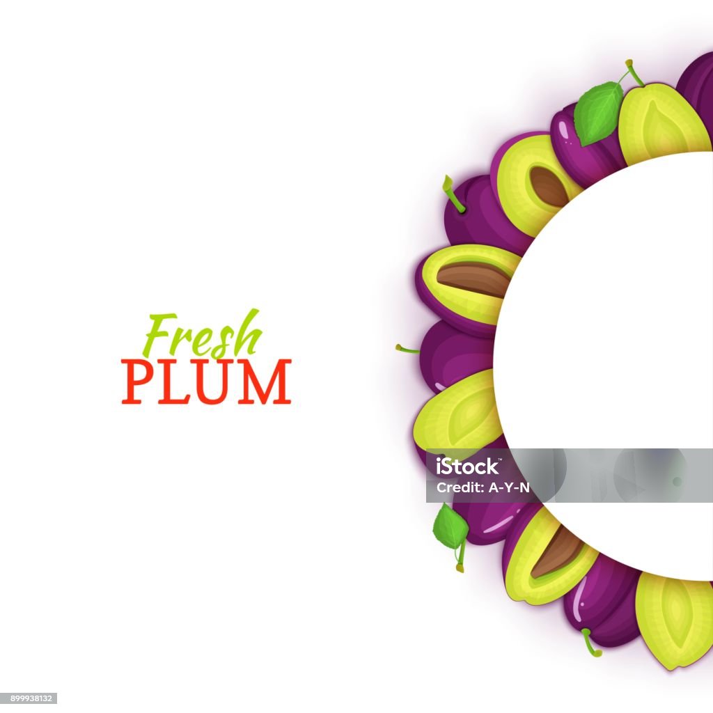 Plum Color Frame Semicircle Colored Frame Composed Of Delicious Plum Fruit Vector Card ...