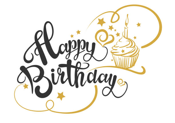 Happy Birthday Card, Vector Happy Birthday Card, Happy Birthday Text, Happy Birthday Drawing. Vector image. EPS 8 anniversary card stock illustrations