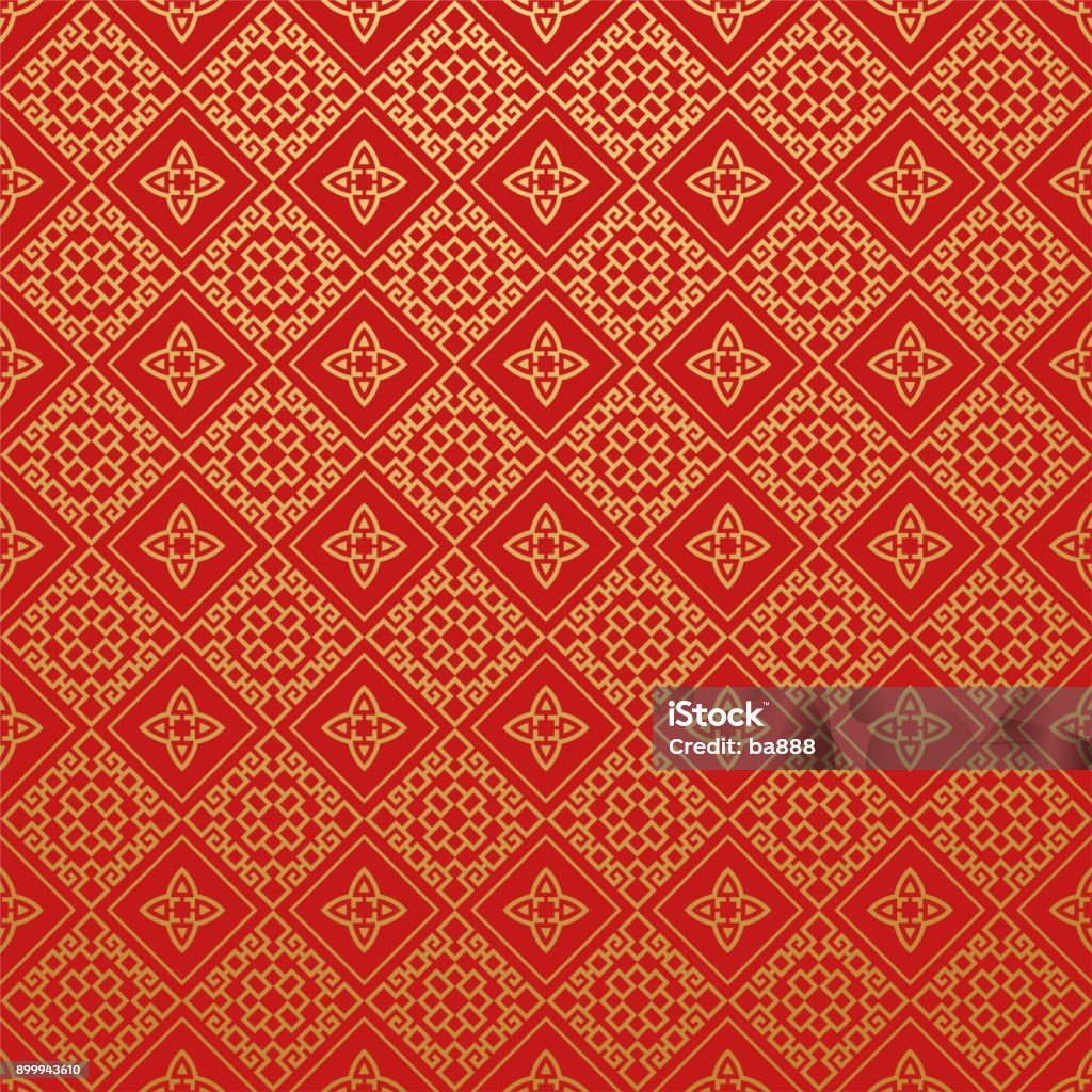 Papel de parede vermelho padrão, arte vetorial - Vetor de Padrão royalty-free