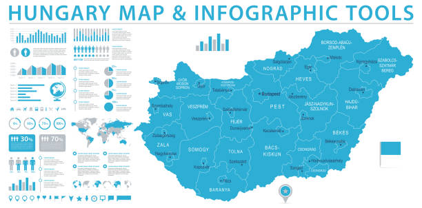 ハンガリーのマップ - 情報グラフィック ベクトル図 - hungary budapest map cartography点のイラスト素材／クリップアート素材／マンガ素材／アイコン素材